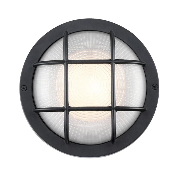 Westinghouse Fixture Wall Outdoor LED Dimmable 12W Round Sconce, Textured Black White Glass 6114000 - main